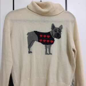 Cream Dog Graphic Turtleneck Sweater